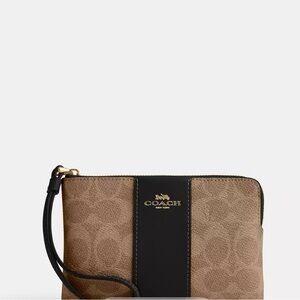 Coach Signature Tan and Black Pouch